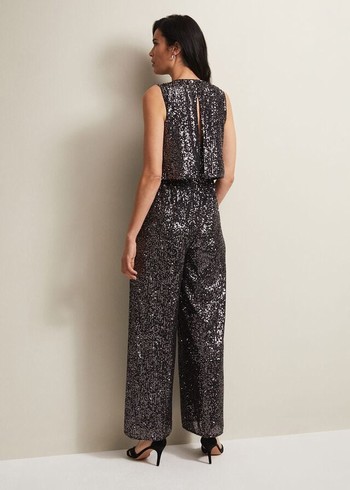 Phase Eight Aubrey Sequin Wide Leg Jumpsuit Grey Canada | UWYZHP-503